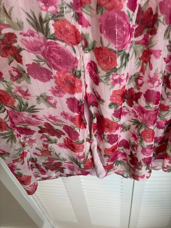 Stradivarius Pink Floral Midi Dress β Puff Sleeves Feminine Chic - Picture 10 of 14